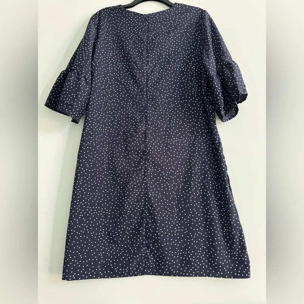 Belongsci Navy Polka Dot V-Neck Dress - Picture 3 of 10